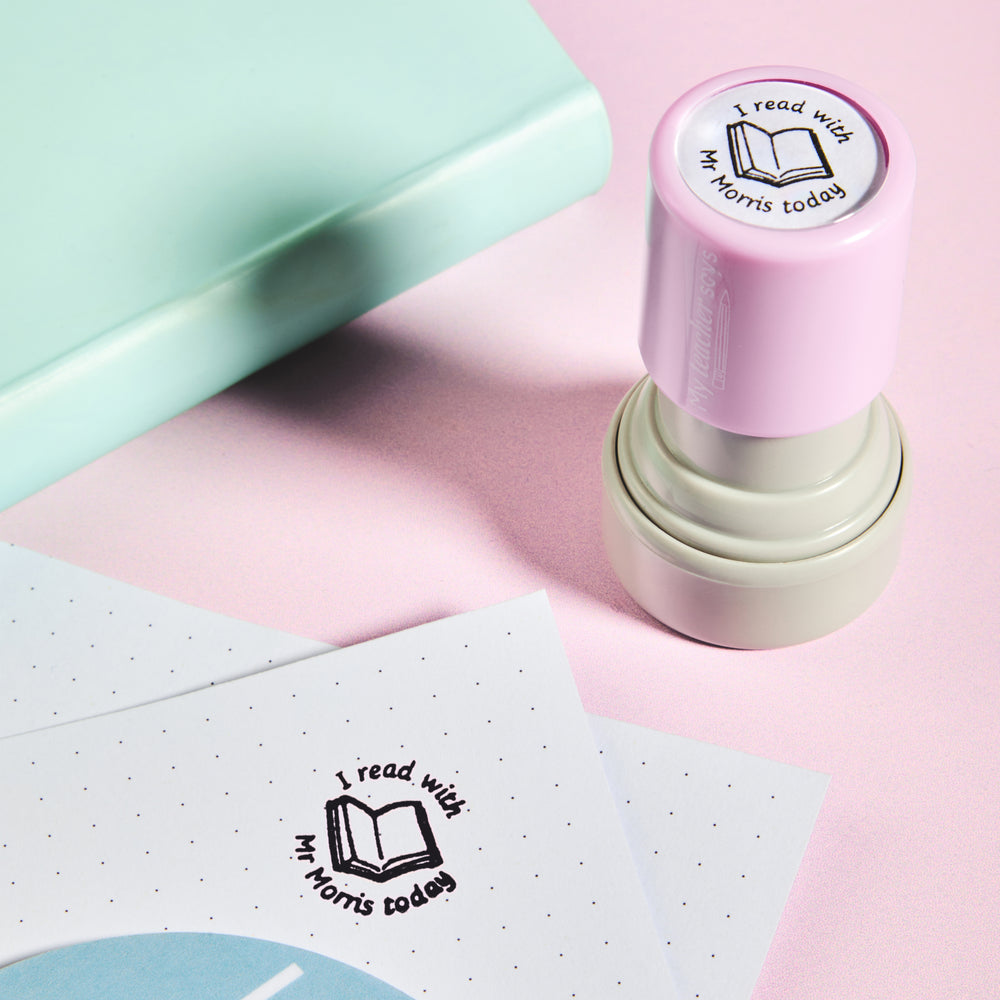 I Read With My Teacher Stamp shown with the impression it prints